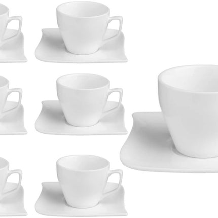 Set van 6 Porseleinen Koffiekopjes "Wave" - 9cl - Ook geschikt voor Professioneel Gebruik - Kop en Schotel