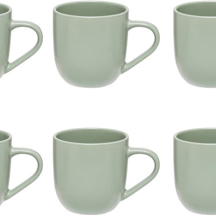 Set van 6 Olijfgroene Keramieke Mokken 24 cl - Stoneware - Met Oor - Stijlvol en Praktisch