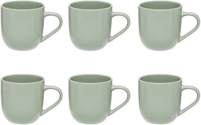 Set van 6 Olijfgroene Keramieke Mokken 24 cl - Stoneware - Met Oor - Stijlvol en Praktisch