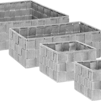 Set van 4x gevlochten opbergmanden - grijs - Kast/badkamer mandjes verschillende formaten