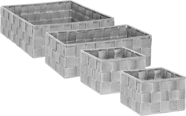 Set van 4x gevlochten opbergmanden - grijs - Kast/badkamer mandjes verschillende formaten