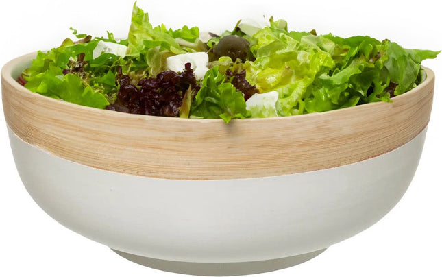 5Five - serveerschaal/saladeschaal - wit - bamboe - 20 x 8 cm - rond