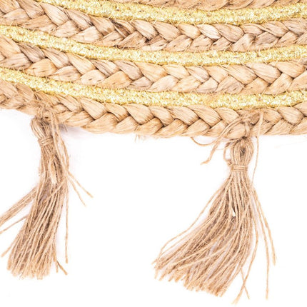 Jute Vloerkleed Naturel met Goud 80cm | Klein rond Vloerkleed | Vloerkleed Naturel/Goud met franjes