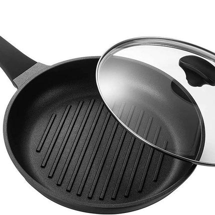 Ronde Grillpan met deksel - steakpan - koekenpan - Alle warmtebronnen LOOD, CADMIUM-vrij