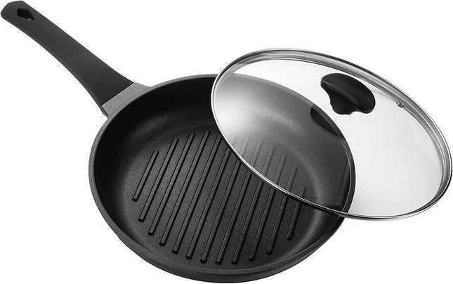 Ronde Grillpan met deksel - steakpan - koekenpan - Alle warmtebronnen LOOD, CADMIUM-vrij