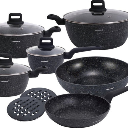 Klausberg 7675 - 12 delige pannenset - Kookpannen - 16-20-24-24-28-28 cm - zwart - met deksel