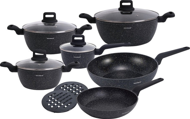 Klausberg 7675 - 12 delige pannenset - Kookpannen - 16-20-24-24-28-28 cm - zwart - met deksel
