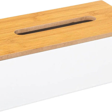 5Five Tissuedoos/zakdoekjes box - wit - MDF hout - bamboe deksel - 25 x 13 x 9 cm