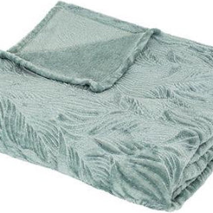 Atmosphera Plaid - Blauw - Fleece-plaid met palmblad patroon - Deken - 180x230cm