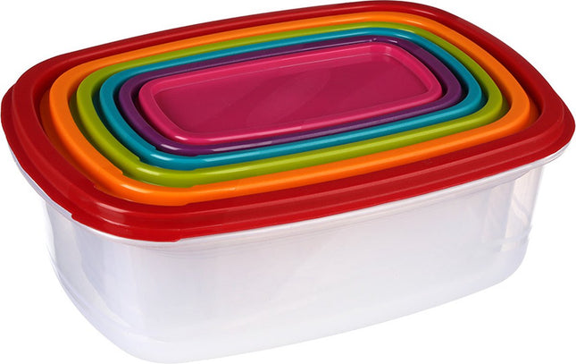 5five Vershoudbakjes nestbaar - 6-delig - BPA vrij - meal prep - herbruikbaar - multi kleuren - luchtdicht