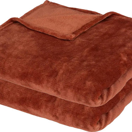 Atmosphera fleece deken/fleeceplaid - 2x - terracotta - 130 x 180 cm - polyester - Bankdeken