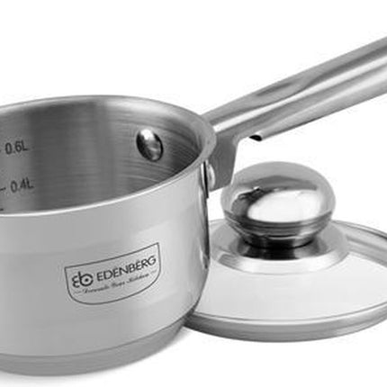 Edënbërg Classic Line - RVS Steelpan met Glazen Deksel Ø12 cm - 0.6 L - 5-Laags Bodem!