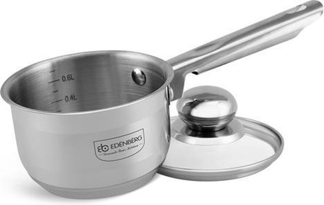 Edënbërg Classic Line - RVS Steelpan met Glazen Deksel Ø12 cm - 0.6 L - 5-Laags Bodem!