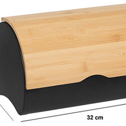 5Five Broodtrommel met klep/deksel - bamboe hout/metaal - 32 x 20 x 24 cm - zwart/naturel - Brooddozen