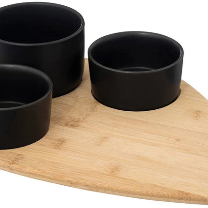 5Five Serveerplank bamboe - met 4x luxe schaaltjes - 35 x 24 cm - tapas en saus schaaltjes - zwart