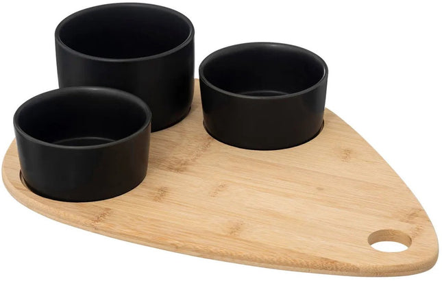 5Five Serveerplank bamboe - met 4x luxe schaaltjes - 35 x 24 cm - tapas en saus schaaltjes - zwart