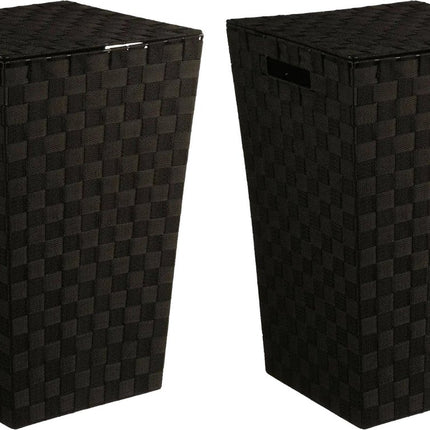 5Five Wasmand gevlochten Rotan - 2x - zwart - 57 liter - 33 x 33 x 53 cm - met deksel