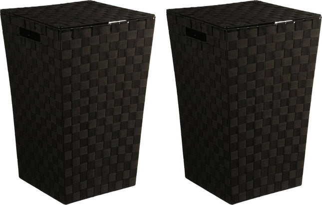 5Five Wasmand gevlochten Rotan - 2x - zwart - 57 liter - 33 x 33 x 53 cm - met deksel