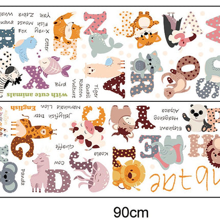 Wandsticker Engels Alfabet - Educatieve Letters voor Kinderkamer - 65x100 cm - Zelfklevende ABC Sticker voor Scholen en Kinderdagverblijven - Dieren woorden - Alfabet leren - Educatief