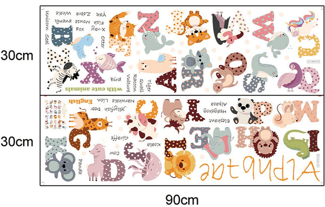 Wandsticker Engels Alfabet - Educatieve Letters voor Kinderkamer - 65x100 cm - Zelfklevende ABC Sticker voor Scholen en Kinderdagverblijven - Dieren woorden - Alfabet leren - Educatief
