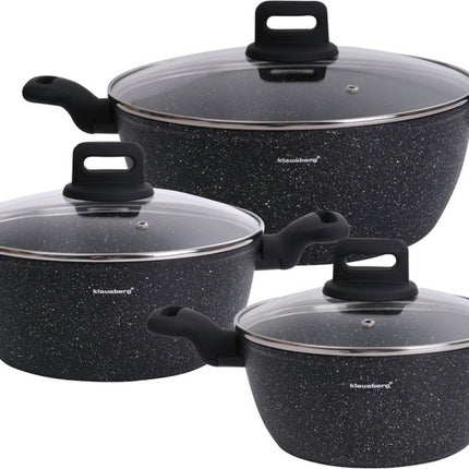 Klausberg 7673 - 6 delige pannenset - Kookpannen - 20-24-28 cm - zwart - met deksel