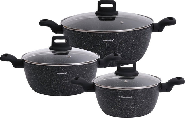 Klausberg 7673 - 6 delige pannenset - Kookpannen - 20-24-28 cm - zwart - met deksel
