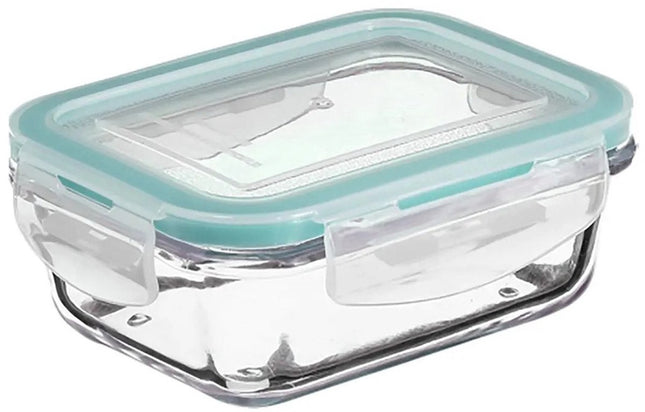 Set van 2 Kristalglas Lunchboxen – 800 ml Vershoudbakjes met Lichtblauw Randje – Glazen Lunchbox voor Salade, Maaltijden of Meal Prep – 18,5 x 12,5 x 6 cm