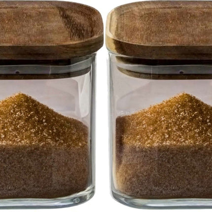 5Five Voorraadpot voedsel - 2x stuks - glas met acacia houten deksel - 600 ml - met luchtdichte deksel