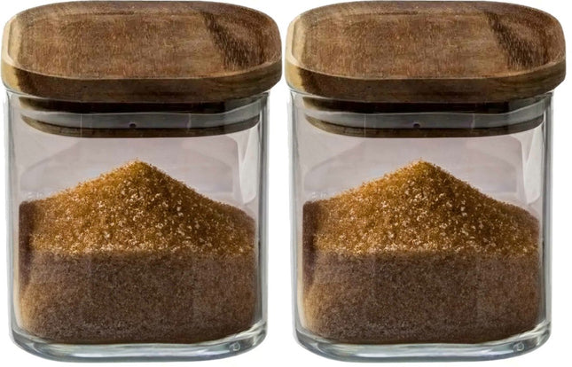5Five Voorraadpot voedsel - 2x stuks - glas met acacia houten deksel - 600 ml - met luchtdichte deksel