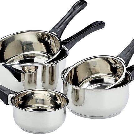 Set van 5 stapelbare RVS - Bakeliet steelpannen/sauspannen – 12 / 14 / 16 / 18 / 20 cm