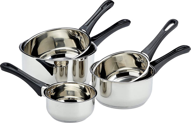 Set van 5 stapelbare RVS - Bakeliet steelpannen/sauspannen – 12 / 14 / 16 / 18 / 20 cm