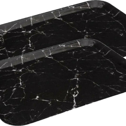 5Five Dienblad/serveer tray Marble - 2x stuks - Melamine - zwart - 33 x 43 cm - serveren - dienbladen