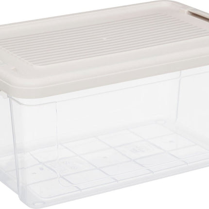 5Five Tide'n Box Stapelbare opbergbox met deksel - Set van 3 stuks - 9L - 35x23x17cm - Transparant - Beige