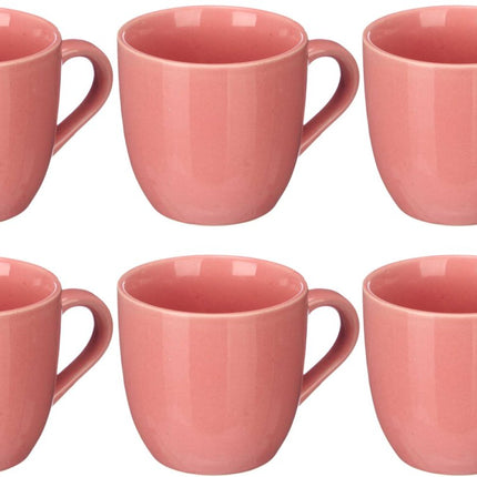 6x Roze Theemokken 150 ml met Oor - Effen Porseleine Koffiemokken - Set van 6 - Koffiebekers - Porselein - 150ml inhoud