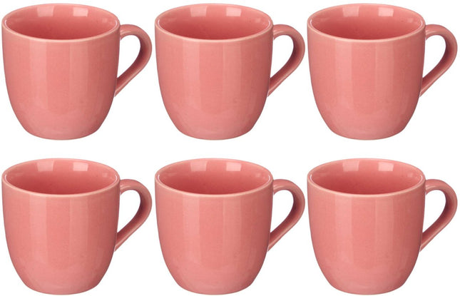 6x Roze Theemokken 150 ml met Oor - Effen Porseleine Koffiemokken - Set van 6 - Koffiebekers - Porselein - 150ml inhoud