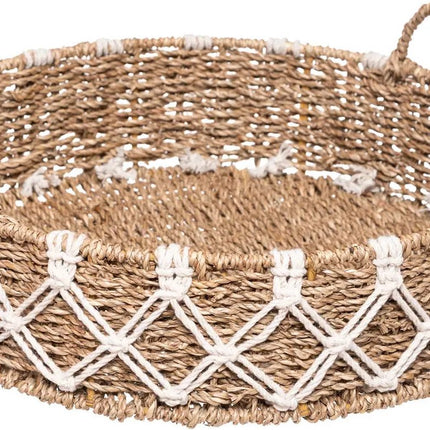 Atmosphera Dienblad/serveer plateau - Dia 38 cm - gevlochten en macrame - Naturel look - Metalen frame