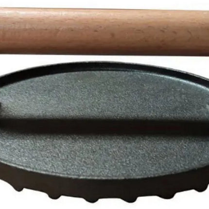 Gietijzeren Hamburgerpress XL – Zware Grill- en BBQ Press voor Hamburgers, Smashburgers en Vlees – 17,5 cm – Met Houten Handvat - Vleespress - Press voor gegrilde groenten - Rond
