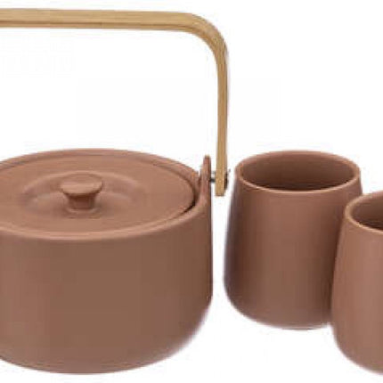 Theepot met twee mokken - terra bruin - hip - cadeau tip - kerst cadeau tip