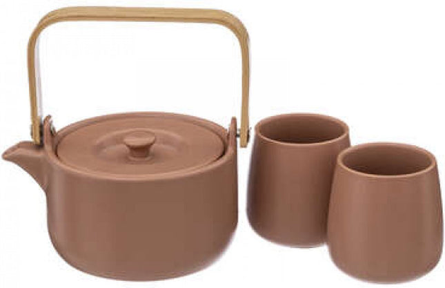 Theepot met twee mokken - terra bruin - hip - cadeau tip - kerst cadeau tip
