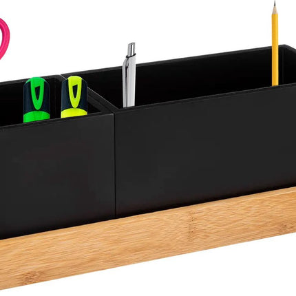 5Five pennenbakje/bureau organizer - zwart - 29 x 11 x 11 cm - bamboe hout
