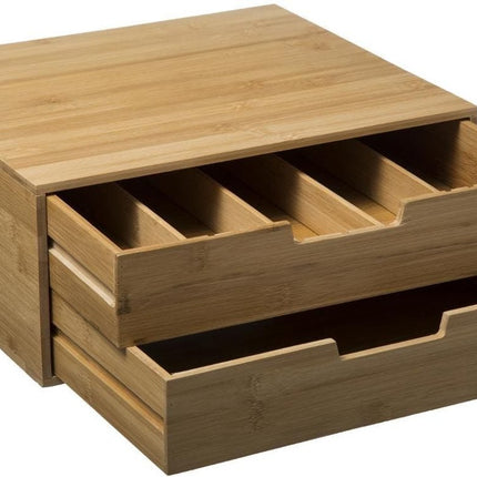 Capsulehouder Bamboe- 2 Lades - Theedoos - Opbergbox - Bureau Organizer - Koffie Capsule Houder - Koffiepads - Koffiezetapparaat stand met Lade- Koffiecups houder - Geschikt voor Dolce Gusto - Vertuo - L’Or