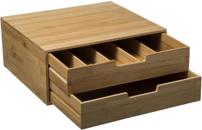 Capsulehouder Bamboe- 2 Lades - Theedoos - Opbergbox - Bureau Organizer - Koffie Capsule Houder - Koffiepads - Koffiezetapparaat stand met Lade- Koffiecups houder - Geschikt voor Dolce Gusto - Vertuo - L’Or
