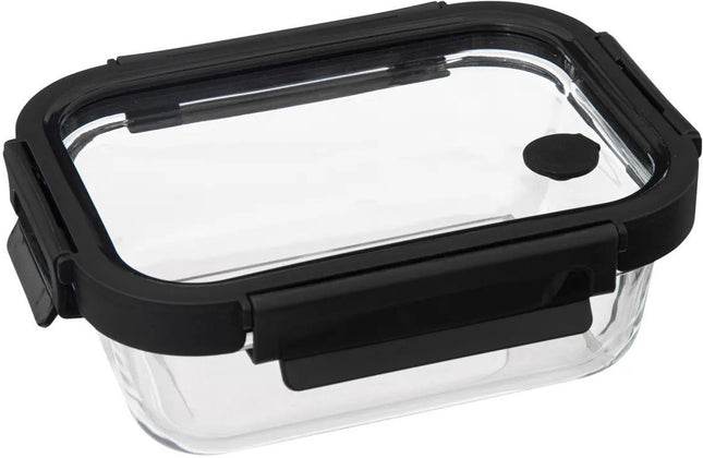 5Five Vershoudbakje met deksel - glas - luchtdicht - met clips - 19 x 14 x 7 cm - 500 ml - zwart/transparant