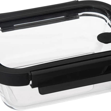 5Five Vershoudbakje met deksel - 2x - glas - luchtdicht - met clips - 19 x 14 x 7 cm - 500 ml - zwart/transparant