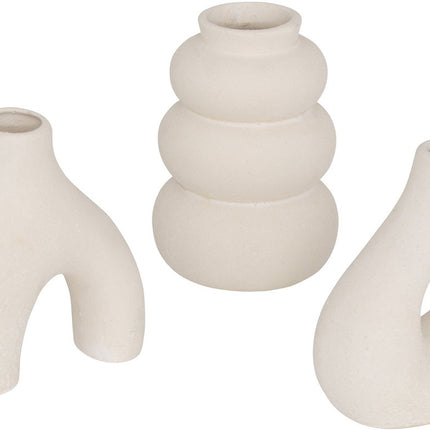 Atmosphera Iora Keramische Vazen - Set van 3 stuks - Beige