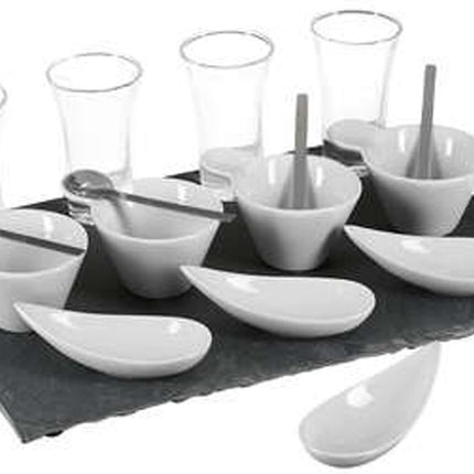 Secret de Gourmet Serveerplank/amuse hapjes - leisteen/porselein - wit - 17-delig - keuken/tafelen