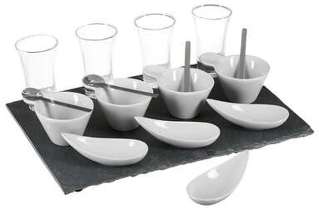 Secret de Gourmet Serveerplank/amuse hapjes - leisteen/porselein - wit - 17-delig - keuken/tafelen