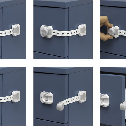 SIPO Veiligheidsslot voor Kastjes en Lades - 6 Stuks - Multifunctionele Kinderbeveiliging met Slim Slot - Wit - Verstelbaar -
