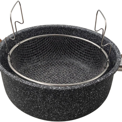 KingHoff KH-1985 4.0 Liter Frituur Pan met Mand - Marmer Non-Stick - Geschikt voor Alle Kookplaten Inclusief Inductie - 24 cm - Frituurpan met Korf - Friteuse