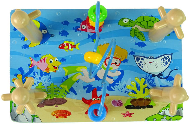 Leantoys Houten Blokken Sorteerbord Zeewereld - Educatief Speelgoed met Kralenlabyrint - Vormen en Kleuren Sorteren 3+- Stapelspel met Blokken - Houten Blokken -